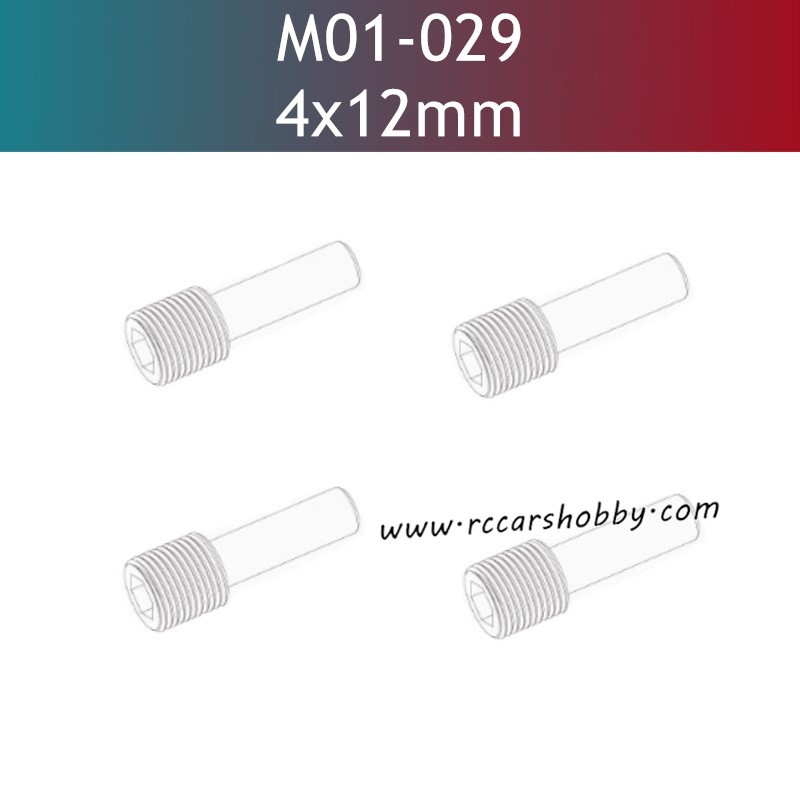 UDIRC UD1201 Parts 4x12MM Hexagon Socket Set Screws with Long Cylindrical Ends M01-029