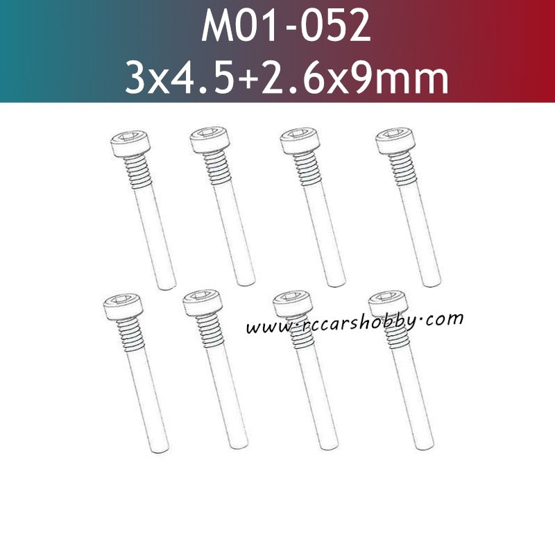 UDIRC UD1610 Pro RC Car Parts 3x4.5+2.6x9mm Hexagon Socket Head Cap Half Thresded Tapping Screw M01-052