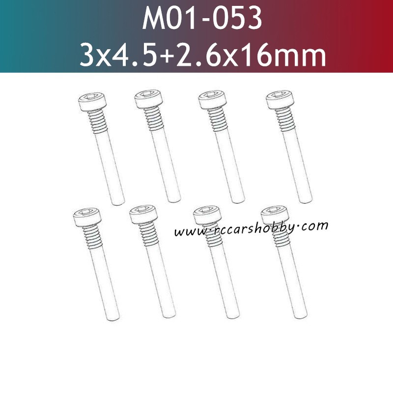 UDIRC UD1610 Pro RC Car Parts 3x4.5+2.6x16mm Hexagon Socket Head Cap Half Thresded Tapping Screw M01-053